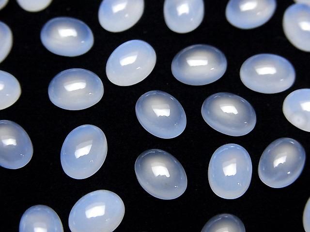 Naturfarbener blauer Chalcedon AAA Oval Cabochon 8x6mm 3 Stück