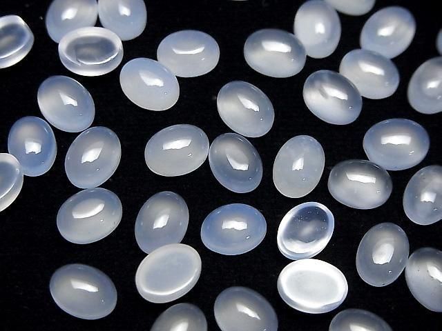 Naturfarbener blauer Chalcedon AAA Oval Cabochon 8x6mm 3 Stück