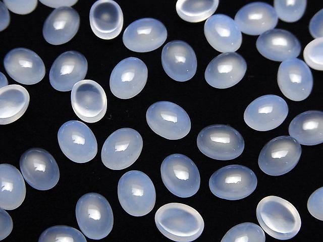 Naturfarbener blauer Chalcedon AAA Oval Cabochon 8x6mm 3 Stück