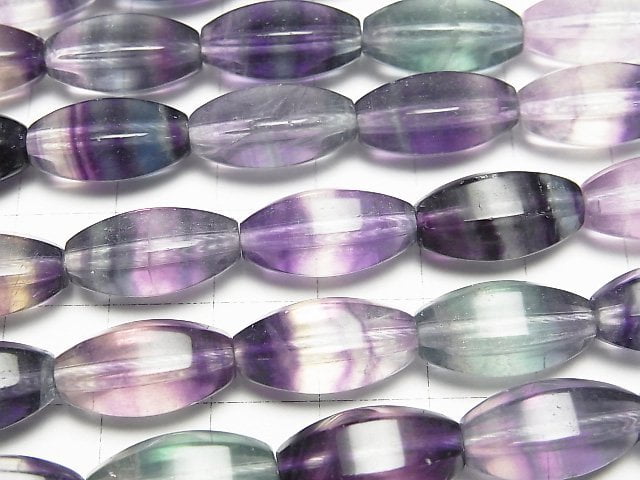 Mongolischer Multicolor Fluorit AAA 6 Facettierte Reis 15 x 8 x 8 mm halbe oder 1 Strang Perlen (ca. 15 Zoll / 37 cm)
