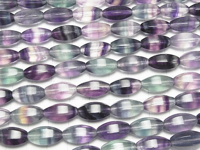 Mongolischer Multicolor Fluorit AAA 6 Facettierte Reis 15 x 8 x 8 mm halbe oder 1 Strang Perlen (ca. 15 Zoll / 37 cm)