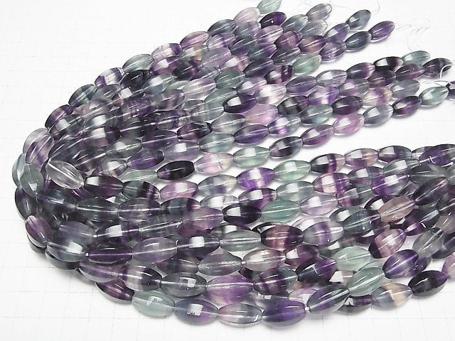 Mongolischer Multicolor Fluorit AAA 6 Facettierte Reis 15 x 8 x 8 mm halbe oder 1 Strang Perlen (ca. 15 Zoll / 37 cm)