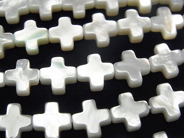 Hochwertiges Weißes Muschel Kreuz 8x8x3mm 1/4 oder 1 Strang Perlen (ca. 15 Zoll / 38 cm)