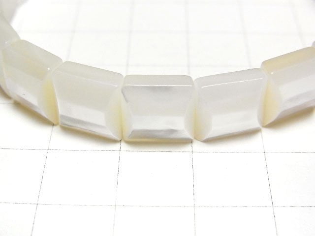 Hochwertige Weiße Muschel AAA 2 Löcher Facettierte Quadrat 10x10x4.5mm 1Strang Perlen (Bangle Armband)