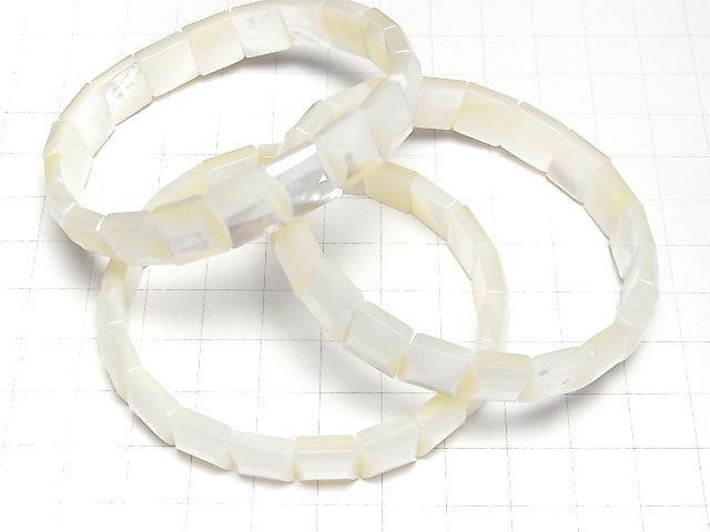 Hochwertige Weiße Muschel AAA 2 Löcher Facettierte Quadrat 10x10x4.5mm 1Strang Perlen (Bangle Armband)