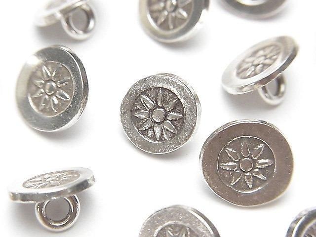 Karen Silver Coin Charm (Concho) with Sun Pattern, 10x10x6mm, No. 2, 1pc
