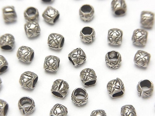 Karen 銀色花紋切角圓珠 3.5x3.5x3毫米 5顆