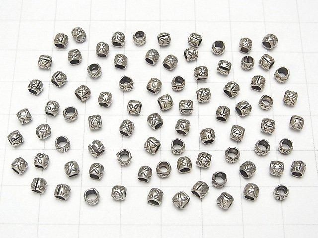 Karen 銀色花紋切角圓珠 3.5x3.5x3毫米 5顆