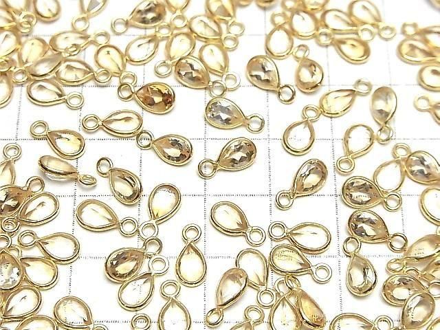 高品質黃水晶 AAA 梨形刻面 7x5mm 18KGP 包鑲 5件