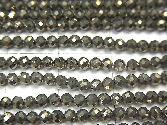 Hochwertig! 2Stück 7,79 $! Goldener Pyrit AAA facettierte Runde 2mm 1Strang Perlen (ca. 15 Zoll / 38 cm)