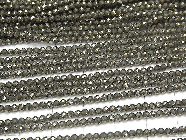 Hochwertig! 2Stück 7,79 $! Goldener Pyrit AAA facettierte Runde 2mm 1Strang Perlen (ca. 15 Zoll / 38 cm)