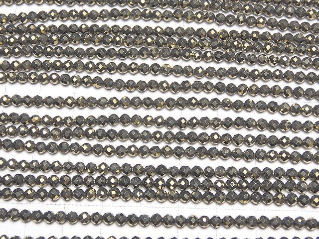 Hochwertig! 2Stück 8,79 $! Goldener Pyrit AAA facettierte Runde 3mm 1Strang Perlen (ca. 15 Zoll / 36 cm)