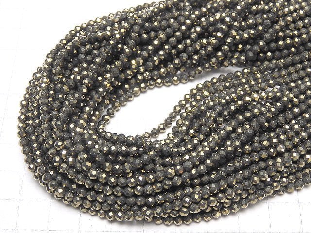 Hochwertig! 2Stück 8,79 $! Goldener Pyrit AAA facettierte Runde 3mm 1Strang Perlen (ca. 15 Zoll / 36 cm)
