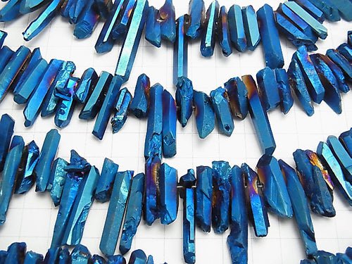 1Strang 11,79 $! Kristall natürliche Spitze Schnitt metallische Beschichtung Blau 1Strang-Perlen (ca. 15 Zoll / 38 cm)