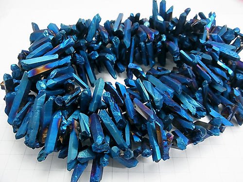 1Strang 11,79 $! Kristall natürliche Spitze Schnitt metallische Beschichtung Blau 1Strang-Perlen (ca. 15 Zoll / 38 cm)