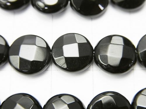 Onyx Faceted Coin 10x10x5mm half or 1strand beads (aprx.15inch/36cm)