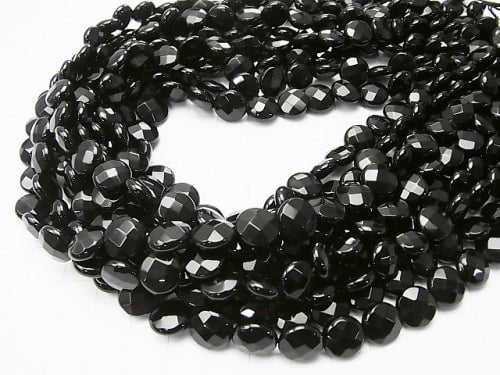 Onyx Faceted Coin 10x10x5mm half or 1strand beads (aprx.15inch/36cm)