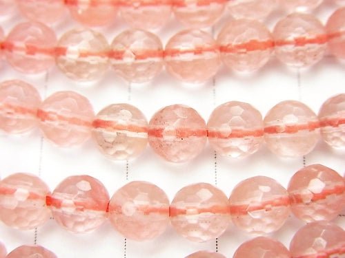 Cherry Quartz Glass 128Faceted Round 6mm 1strand beads (aprx.15inch/36cm)