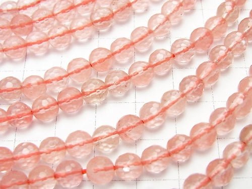 Cherry Quartz Glass 128Faceted Round 6mm 1strand beads (aprx.15inch/36cm)