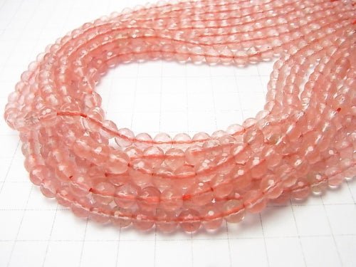 Cherry Quartz Glass 128Faceted Round 6mm 1strand beads (aprx.15inch/36cm)