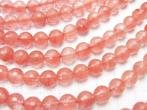 Cherry Quartz Glass 128Faceted Round 8mm 1strand beads (aprx.15inch/36cm)