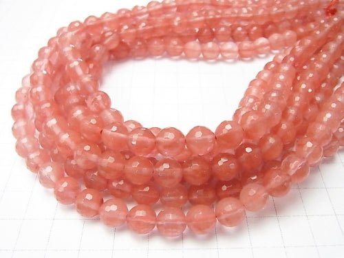 Cherry Quartz Glass 128Faceted Round 8mm 1strand beads (aprx.15inch/36cm)