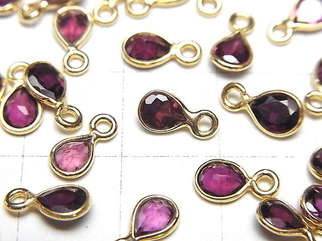 Hochwertiger Rhodolith Granat AAA Zargenfassung Birnenform facettiert 6x5mm 18KGP 3 Stück