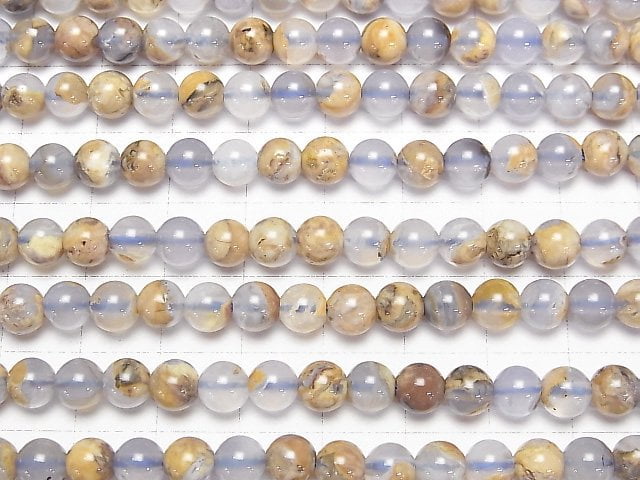 Argentinischer Blauer Chalcedon AA+ mit Matrix Runde 6mm halb oder 1strang Perlen (ca. 15 Zoll / 38 cm)
