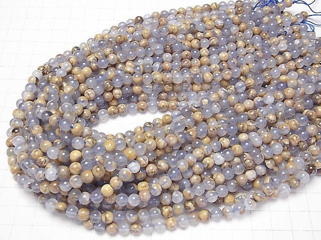 Argentinischer Blauer Chalcedon AA+ mit Matrix Runde 6mm halb oder 1strang Perlen (ca. 15 Zoll / 38 cm)
