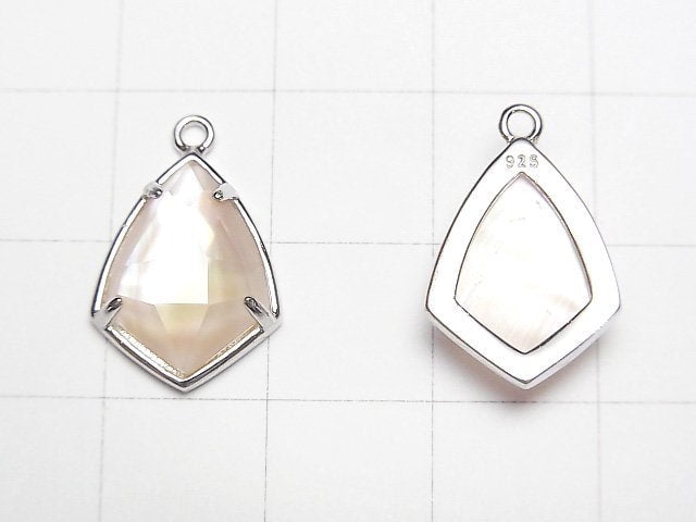 Rosa Muschel x Kristall AAA Zargenfassung Facettierte Marquise 16x12mm Silber925 1 Stück