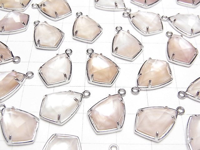 Rosa Muschel x Kristall AAA Zargenfassung Facettierte Marquise 16x12mm Silber925 1 Stück