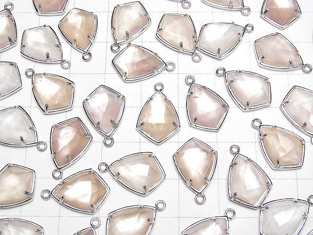 Rosa Muschel x Kristall AAA Zargenfassung Facettierte Marquise 16x12mm Silber925 1 Stück