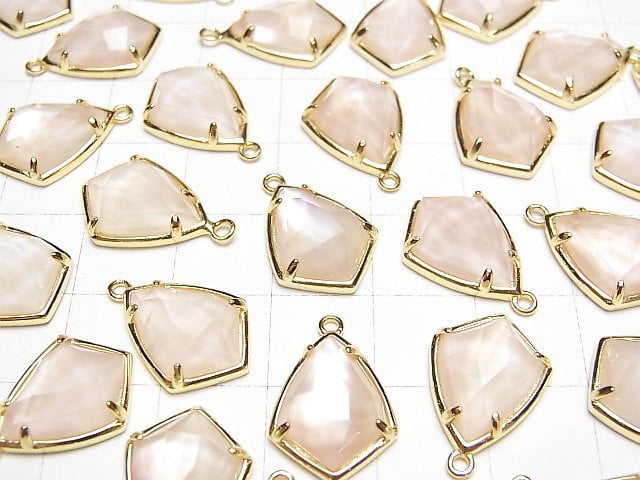 Rosa Muschel x Kristall AAA Zargenfassung Facettierte Marquise 16x12mm 18KGP 1 Stück