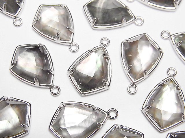 Schwarze Muschel x Kristall AAA Zargenfassung Facettierte Marquise 16x12mm Silber925 1 Stück