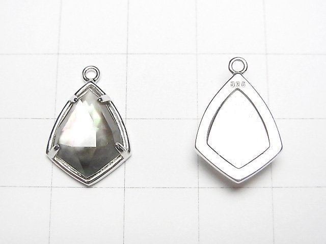 Schwarze Muschel x Kristall AAA Zargenfassung Facettierte Marquise 16x12mm Silber925 1 Stück