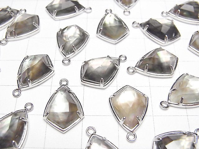 Schwarze Muschel x Kristall AAA Zargenfassung Facettierte Marquise 16x12mm Silber925 1 Stück