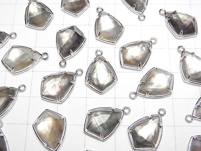 Schwarze Muschel x Kristall AAA Zargenfassung Facettierte Marquise 16x12mm Silber925 1 Stück