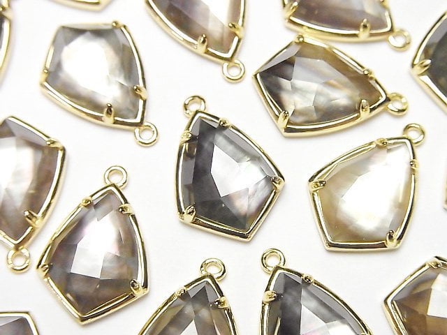 Schwarze Muschel x Kristall AAA Zargenfassung Facettierte Marquise 16x12mm 18KGP 1 Stück