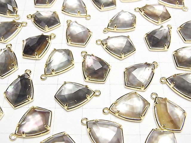 Schwarze Muschel x Kristall AAA Zargenfassung Facettierte Marquise 16x12mm 18KGP 1 Stück