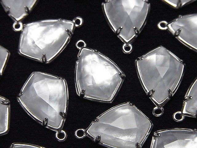 Weiße Muschel x Kristall AAA Zargenfassung Facettierte Marquise 16x12mm Silber925 1 Stück