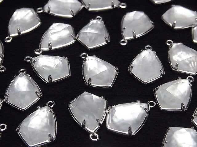 Weiße Muschel x Kristall AAA Zargenfassung Facettierte Marquise 16x12mm Silber925 1 Stück