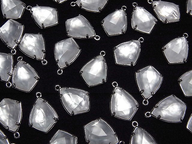 Weiße Muschel x Kristall AAA Zargenfassung Facettierte Marquise 16x12mm Silber925 1 Stück
