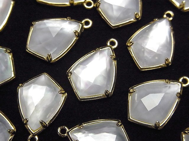 Weiße Muschel x Kristall AAA Zargenfassung Facettierte Marquise 16x12mm 18KGP 1 Stück