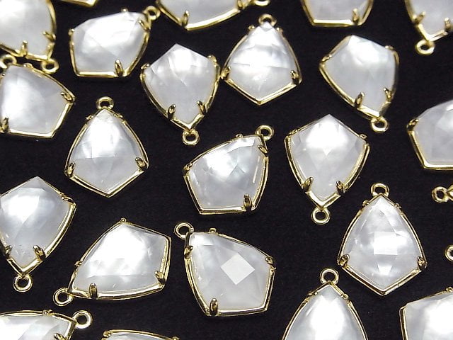 Weiße Muschel x Kristall AAA Zargenfassung Facettierte Marquise 16x12mm 18KGP 1 Stück