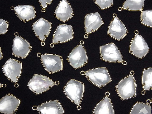 Weiße Muschel x Kristall AAA Zargenfassung Facettierte Marquise 16x12mm 18KGP 1 Stück