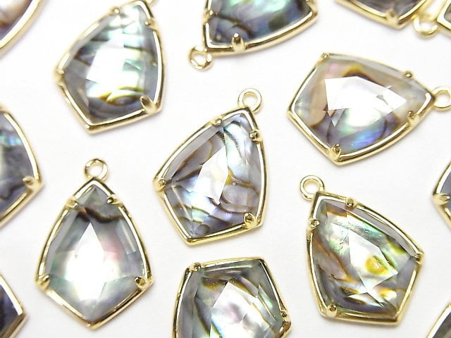 Abalone Muschel x Kristall AAA Zargenfassung Facettierte Marquise 16x12mm 18KGP 1 Stück