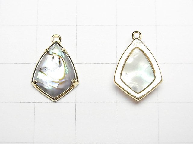 Abalone Muschel x Kristall AAA Zargenfassung Facettierte Marquise 16x12mm 18KGP 1 Stück