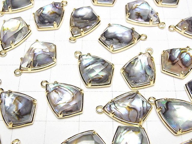 Abalone Muschel x Kristall AAA Zargenfassung Facettierte Marquise 16x12mm 18KGP 1 Stück