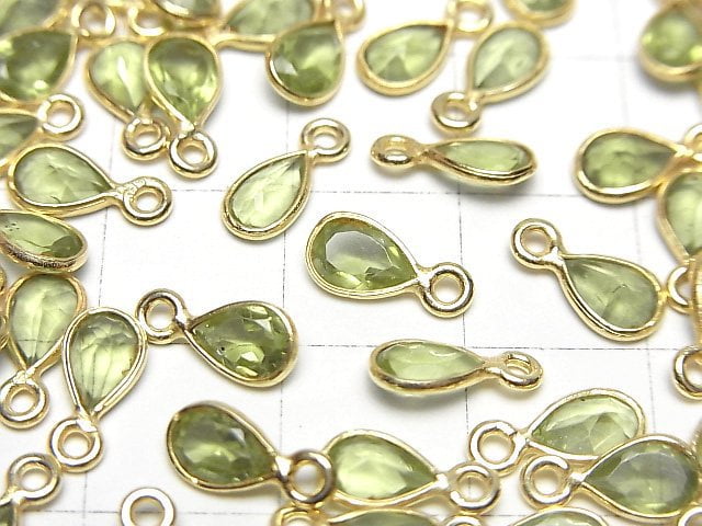Hochwertiger Peridot AAA Zargenfassung Tropfenform Facettiert 6,5x5mm 18KGP 5 Stück