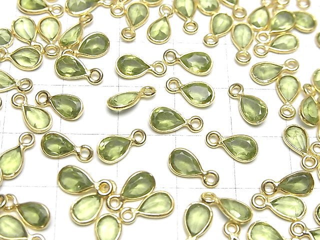 Hochwertiger Peridot AAA Zargenfassung Tropfenform Facettiert 6,5x5mm 18KGP 5 Stück